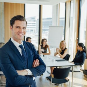 Portrait of confident businessman in a meeting