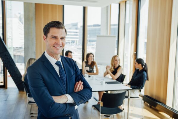 Portrait of confident businessman in a meeting